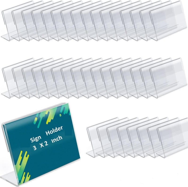 Rasper Acrylic Sign Holder L Shape Table Display Stand Label Price Tag Name Card Holder for School Office Counter Restaurants Supermarket Store Shop Acrylic Food Tag (3x2 Inches) (Pack Of 100) - Image 1