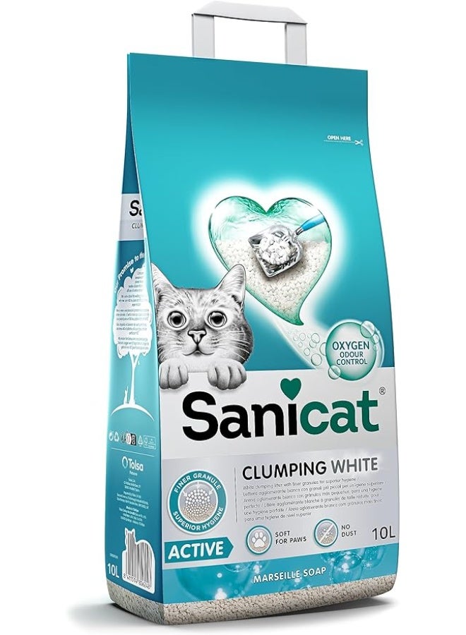 Sanicat Clumping Active Cat Litter Marseille Soap  – Fast Clumping Bentonite, Oxygen Odour Control, No Dust, Soft on Paws, Long-Lasting Freshness - 10L - Image 1