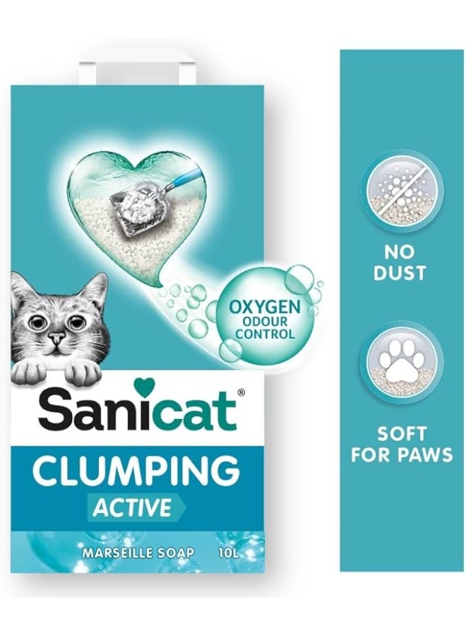 Sanicat Clumping Active Cat Litter Marseille Soap  – Fast Clumping Bentonite, Oxygen Odour Control, No Dust, Soft on Paws, Long-Lasting Freshness - 10L - Image 3