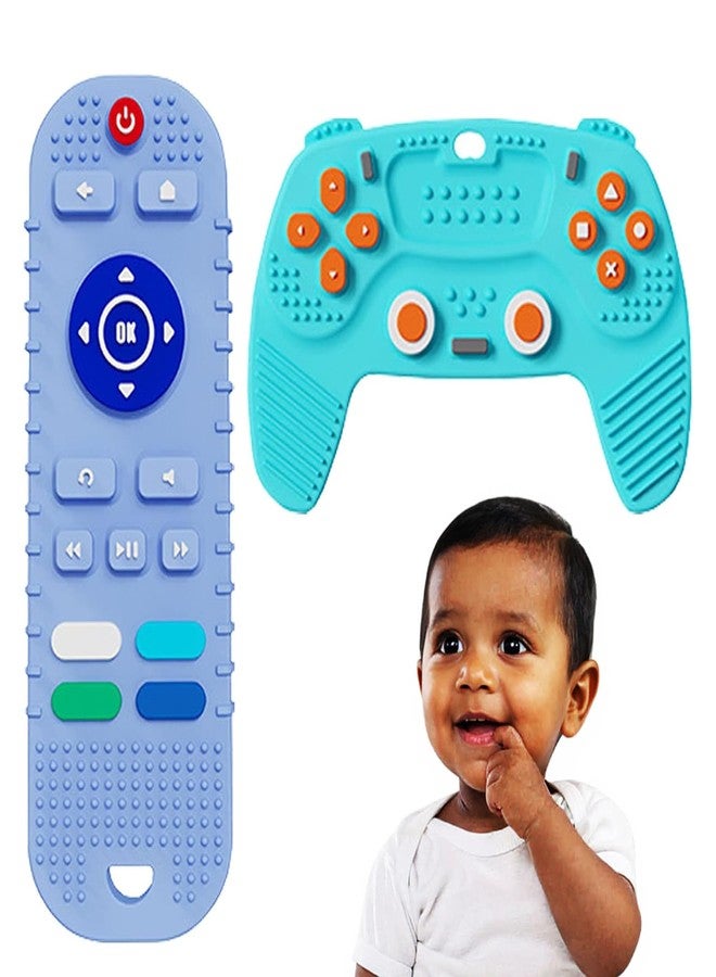Kidology Baby Teether - 2PCS Silicone Baby Teething Toys Remote Control, Game Controller Silicone Teething Toy Remote Control (Blue) - Image 1