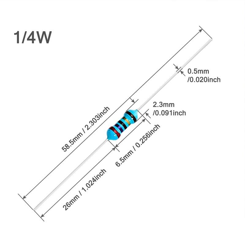 CHANZON 100 قطعة مقاومة 220 Ω أوم 1/4 واط (0.25 واط) مقاومة فيلم معدني ثابت 0.01 ±1% تحمل 220R MF مقاومات ثقب مرور معتمدة من روهس - Image 5
