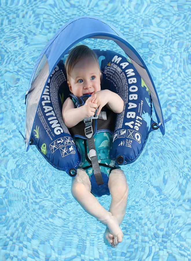 AnjeeIOT Mambobaby Baby Pool Floats with Canopy, Pool Float Self-Inflating Newest Compressible Folding Swimming Float Soft Skin-Friendly Fabric for Infant Toddler 3-24 Momths, Blue - Image 1