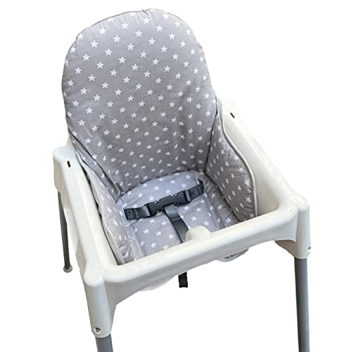 ZARPMA Cotton Seat Covers Compatible for IKEA Antilop Highchair,Cotton Surface and Cotton Padded Foldable Baby Highchair Cover for Child Chair Cushion(Grey Star) - Image 1