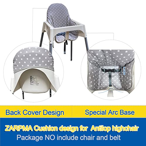ZARPMA Cotton Seat Covers Compatible for IKEA Antilop Highchair,Cotton Surface and Cotton Padded Foldable Baby Highchair Cover for Child Chair Cushion(Grey Star) - Image 2