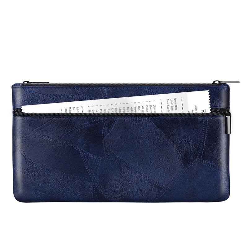 HAUTOCO Money Bag with Zipper 11 x 6.1 inch Embossed Deposit Money Pouch with Lined PU Leather Bank Bag Two Pockets Utility Wallet for Cash Check Receipt Coins Cosmetics, Royal Blue - Image 1