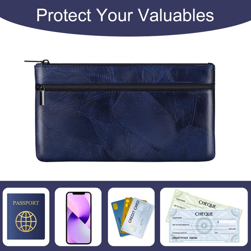 HAUTOCO Money Bag with Zipper 11 x 6.1 inch Embossed Deposit Money Pouch with Lined PU Leather Bank Bag Two Pockets Utility Wallet for Cash Check Receipt Coins Cosmetics, Royal Blue - Image 5