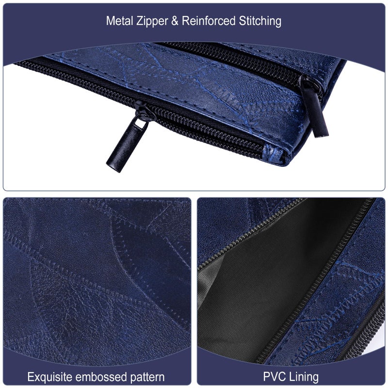HAUTOCO Money Bag with Zipper 11 x 6.1 inch Embossed Deposit Money Pouch with Lined PU Leather Bank Bag Two Pockets Utility Wallet for Cash Check Receipt Coins Cosmetics, Royal Blue - Image 3