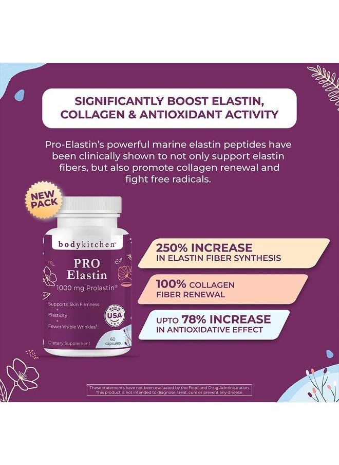 Body Kitchen - Pro-Elastin, 1000 mg Elastin Supplement, Help Reduce Signs of Aging, Improved Skin Health, Firmness & Elasticity, Fewer Wrinkles, Veggie Caps, (Pack of 1) - Image 1