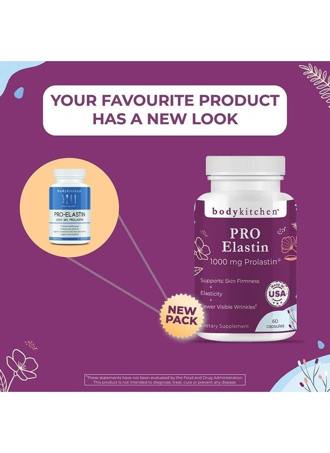 Body Kitchen - Pro-Elastin, 1000 mg Elastin Supplement, Help Reduce Signs of Aging, Improved Skin Health, Firmness & Elasticity, Fewer Wrinkles, Veggie Caps, (Pack of 1) - Image 1