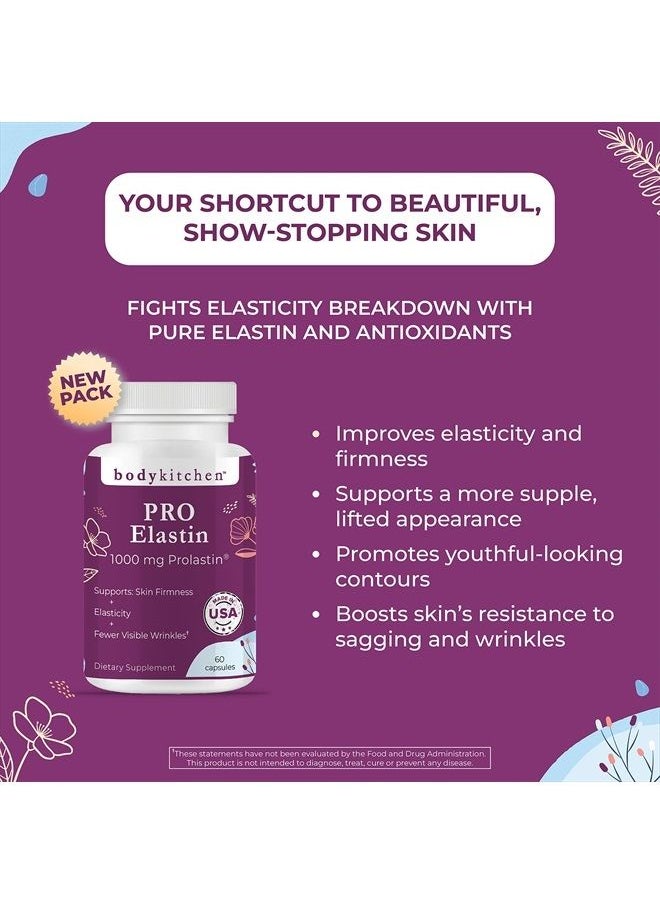 Body Kitchen - Pro-Elastin, 1000 mg Elastin Supplement, Help Reduce Signs of Aging, Improved Skin Health, Firmness & Elasticity, Fewer Wrinkles, Veggie Caps, (Pack of 1) - Image 1