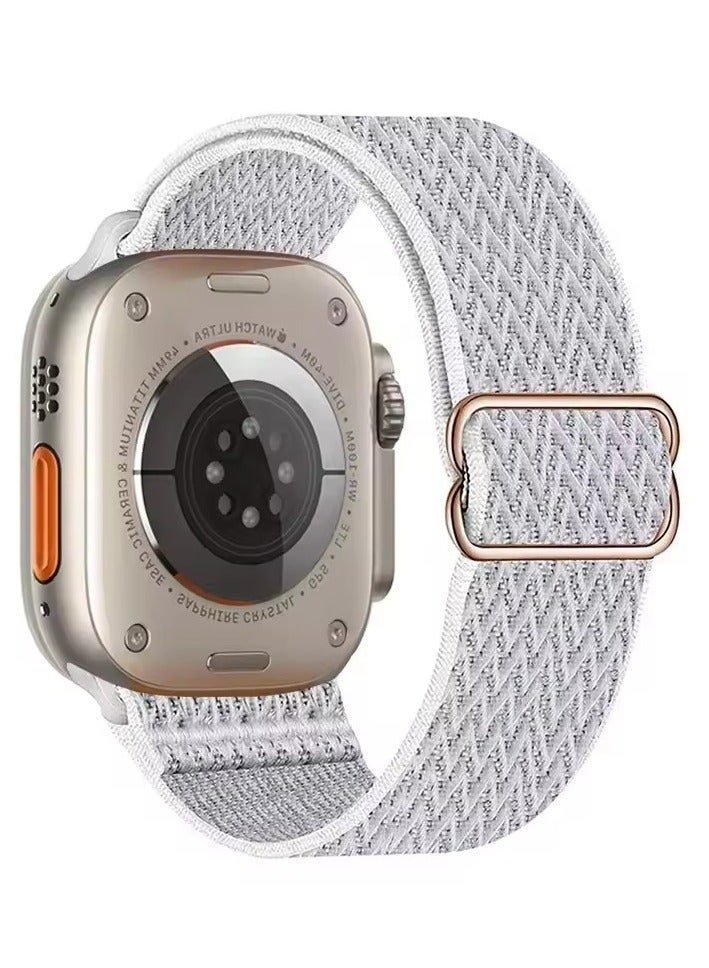 Nylon Strap for Apple Watch Ultra 2-1 49mm / 42mm / 44 mm / 45 mm / 46mm Bohemian Elastic Bracelet iWatch Series 10 9 8 7 6 5 4 (White)
