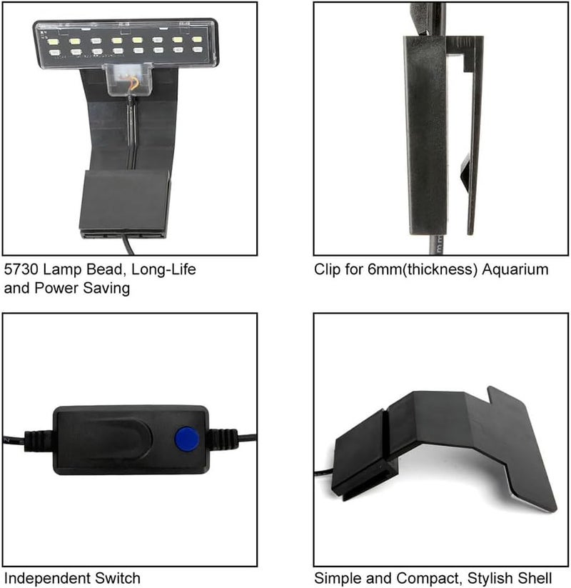 VAYINATO ® (M-180 | Blue & White Super Slim LED Aquarium Light (Suits Upto 2 Feet Tank) Plants Grow Lighting Creative Clip-on Lamp (Black) by Petzlifeworld - Image 4