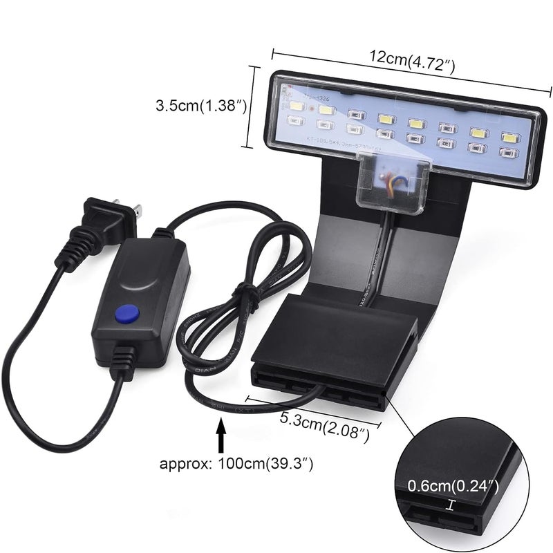 VAYINATO ® (M-180 | Blue & White Super Slim LED Aquarium Light (Suits Upto 2 Feet Tank) Plants Grow Lighting Creative Clip-on Lamp (Black) by Petzlifeworld - Image 3