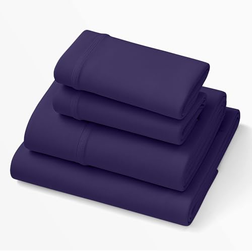 Purple Deep Pocket SoftStretch Sheets, Queen Size, Rayon Blend, Moisture-Wicking, Deep Purple, Fits Most Mattresses, Adaptive Support - Image 1