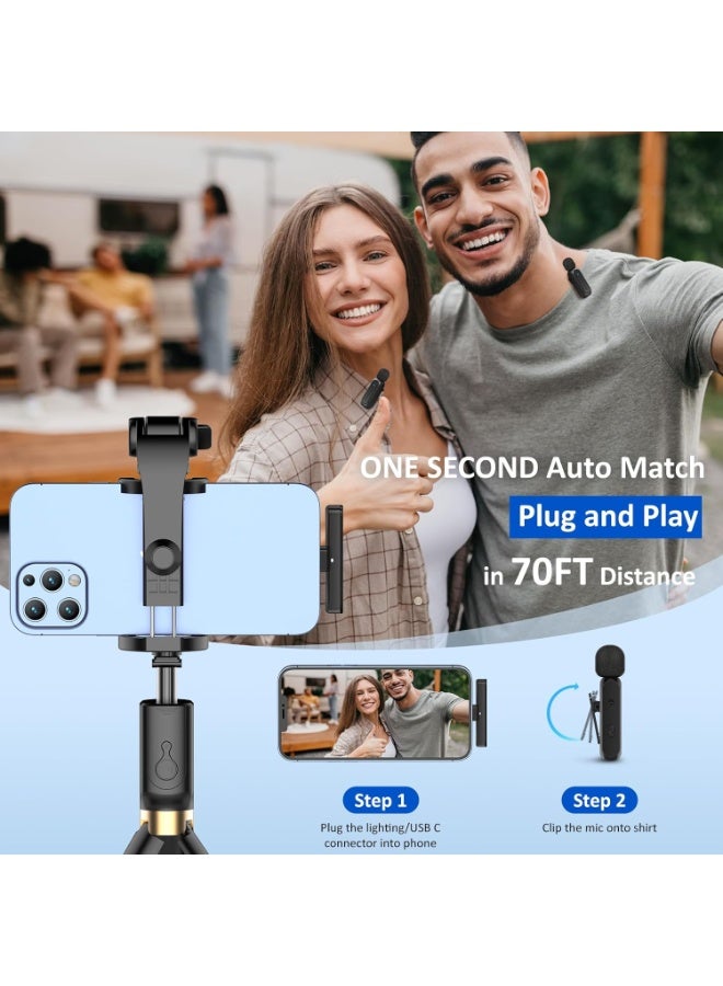 BUANIERT 2 Pcs Wireless Lavalier Microphone for iPhone iPad Android with Charging Case 7H Clip on Lapel Microphone Wireless for Video Recording Vlogging, YouTube, Interview, 3 Mode Denoise, 70ft  - Image 3