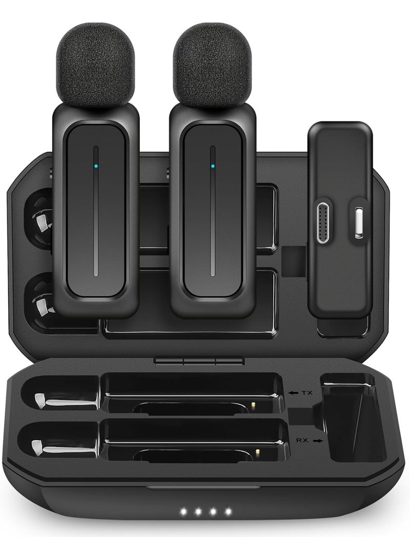 BUANIERT 2 Pcs Wireless Lavalier Microphone for iPhone iPad Android with Charging Case 7H Clip on Lapel Microphone Wireless for Video Recording Vlogging, YouTube, Interview, 3 Mode Denoise, 70ft  - Image 1