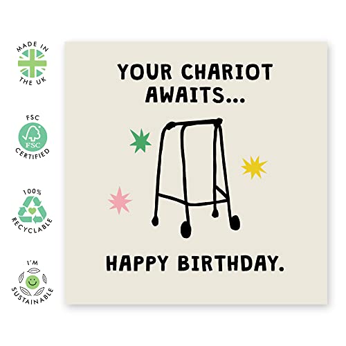 Central 23 Funny Birthday Card – “Your Chariot Awaits” Zimmer Frame Joke – Hilarious Ageing Humour Card for Mum, Dad, Friends, Colleagues, Uncle, Aunt, Wife, Husband, Him, Her, Retired, Oldies, 50's 60's 70's - Image 2