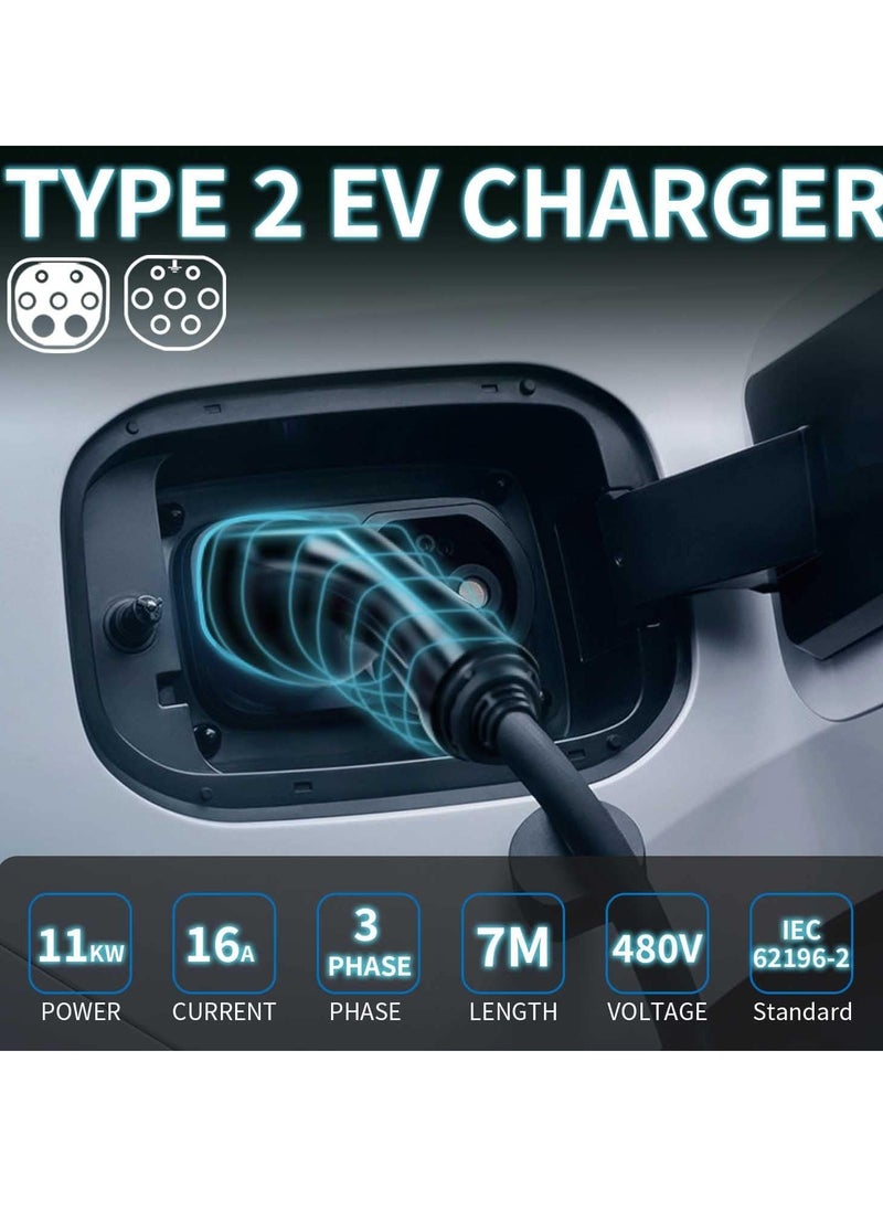Generic - EV Charger Type 2 Charging Cable with Carry Bag for Electric Vehicle Charging Stations, Type 2 to Type 2 EV Charging Cable Mode 3 | 11KW | 16A | Three Phase | 7 Meters - Image 1