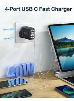 MIXDE 2-Pack USB C Plug,40W 4-Port Fast Charging Plug UK Type C Charger Dual Port PD+QC Wall Plug, Multi USB C Power Adaptor Charger Plug for iPhone 15 14 13 12 11 Pro Max XS XR X SE 8 7 Plus,iPad,Samsung  - Image 3
