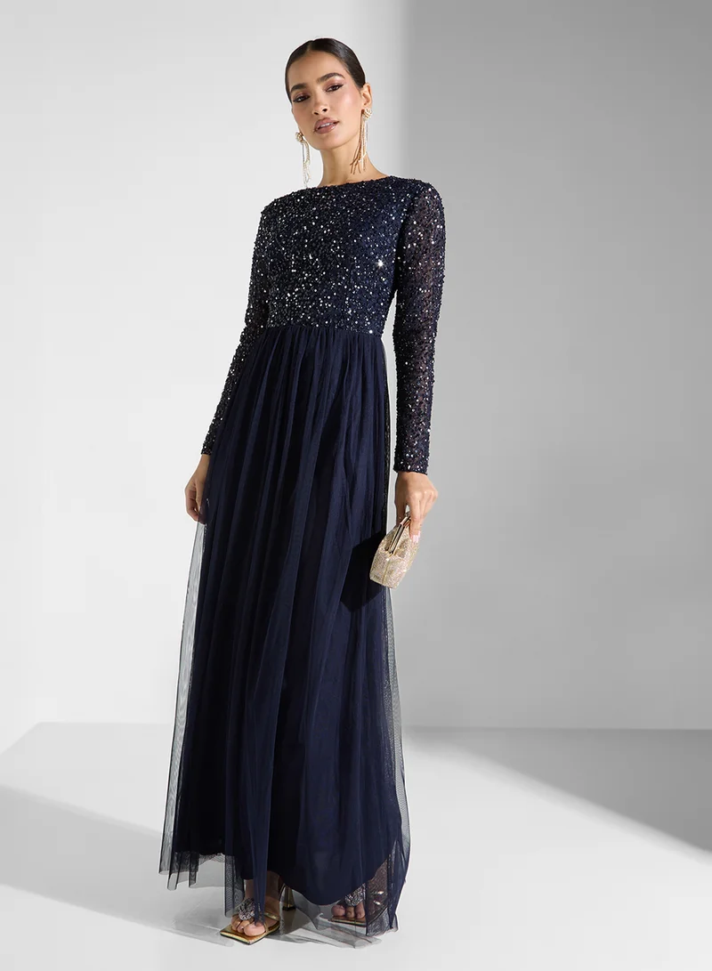 Lace and Beads Sequin Bodice Gown Dress