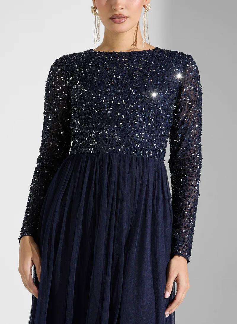 Lace and Beads Sequin Bodice Gown Dress