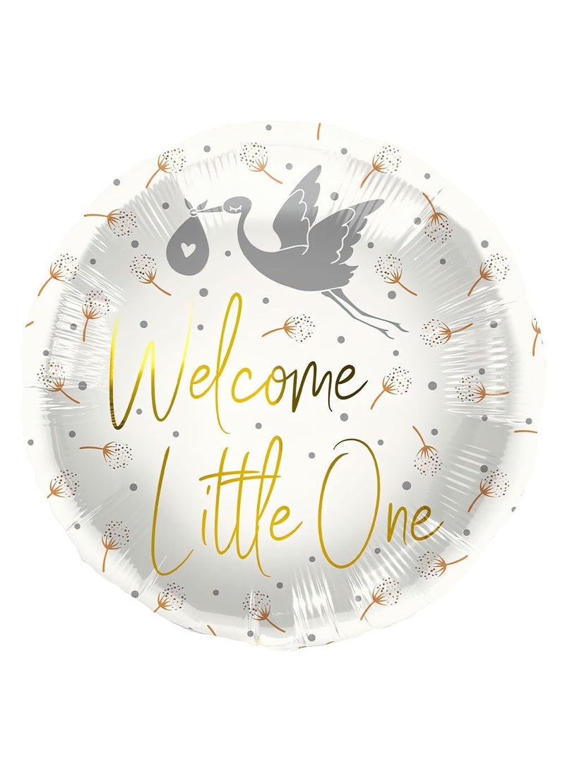 Folat Welcome Little One Round Foil Balloon White 45cm - Image 1