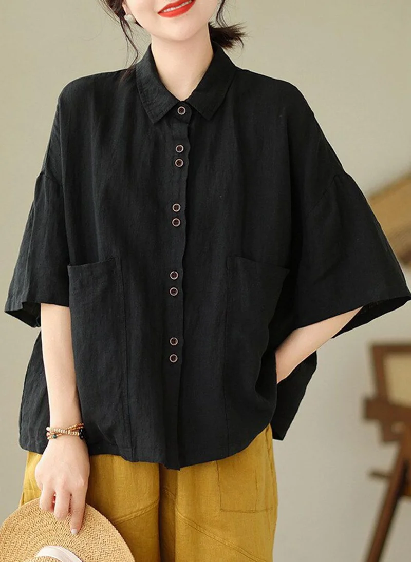 يونيكي Black Solid Cotton Shirt