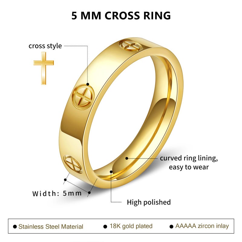 OreilleStar Love Promise Gold Ring for Women: Dainty Cross Stainless Steel Ring Wedding Band Engagement Friendship Rings 18K Gold Plated Birthday Gifts Dainty Jewelry Size 5 - Image 2