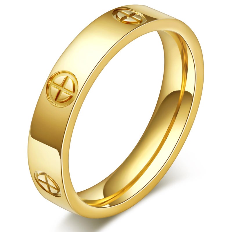 OreilleStar Love Promise Gold Ring for Women: Dainty Cross Stainless Steel Ring Wedding Band Engagement Friendship Rings 18K Gold Plated Birthday Gifts Dainty Jewelry Size 5 - Image 1