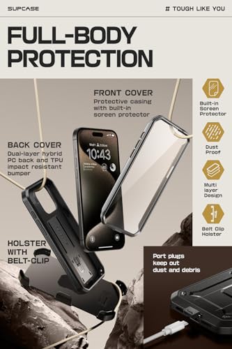 SUPCASE for iPhone 15 Pro Max Case with Screen Protector (Unicorn Beetle Pro), [Built-in Stand & Belt-Clip] [Military-Grade Protection] Full Body Heavy Duty Phone Case for iPhone 15 Pro Max, Black - Image 5
