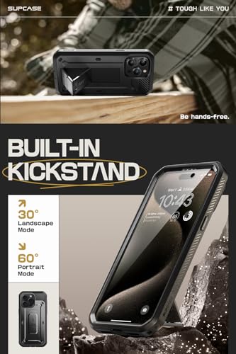 SUPCASE for iPhone 15 Pro Max Case with Screen Protector (Unicorn Beetle Pro), [Built-in Stand & Belt-Clip] [Military-Grade Protection] Full Body Heavy Duty Phone Case for iPhone 15 Pro Max, Black - Image 4