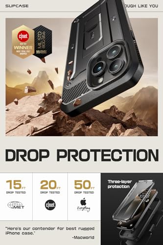 SUPCASE for iPhone 15 Pro Max Case with Screen Protector (Unicorn Beetle Pro), [Built-in Stand & Belt-Clip] [Military-Grade Protection] Full Body Heavy Duty Phone Case for iPhone 15 Pro Max, Black - Image 3