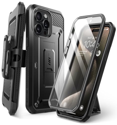 SUPCASE for iPhone 15 Pro Max Case with Screen Protector (Unicorn Beetle Pro), [Built-in Stand & Belt-Clip] [Military-Grade Protection] Full Body Heavy Duty Phone Case for iPhone 15 Pro Max, Black - Image 1