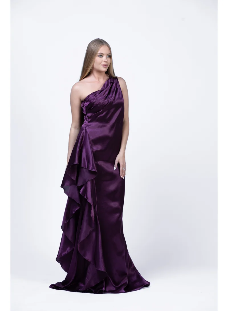 فاشونارا فستان سهرة حريري بكتف واحد مع دريب جانبي واحد | فستان رسمي أنيق للنساء