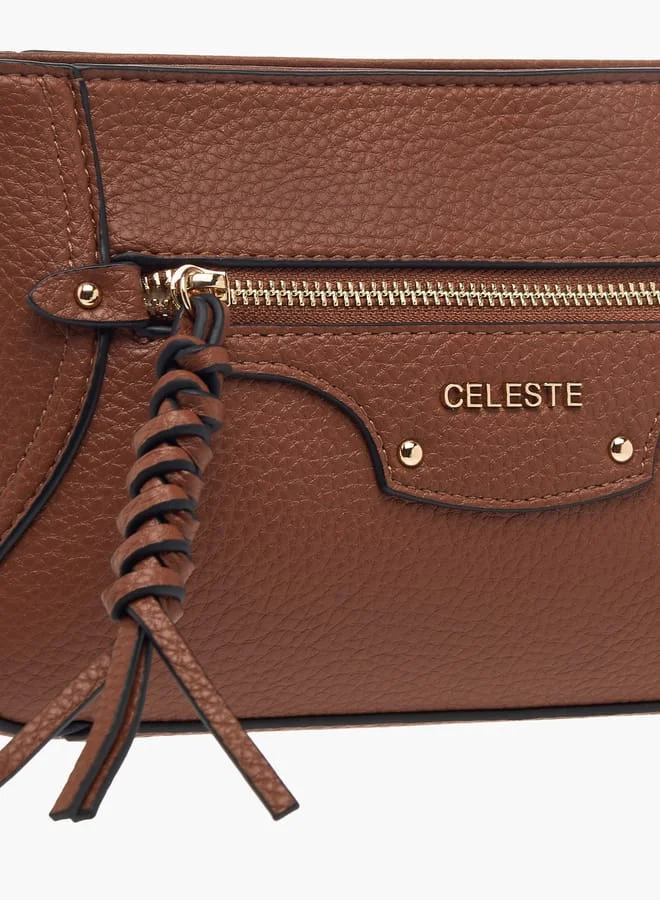 سيليست Womens Textured Crossbody Bag With Zip Closure And Braided Accent
