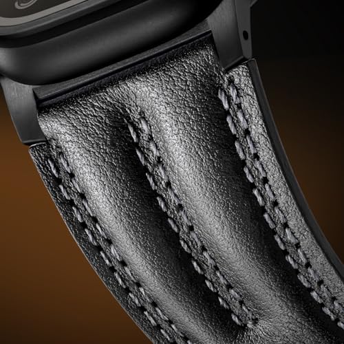 Tlselt Leather Band for Apple Watch Ultra Band 49mm/46mm/45mm/44mm/42mm-Ultra 3 2 1, Series 11 10 9 8 7 6 5 4 3, SE 3 2 1, for iWatch Handcrafted Band Men Genuine Leather Rugged Vintage Strap - Image 2