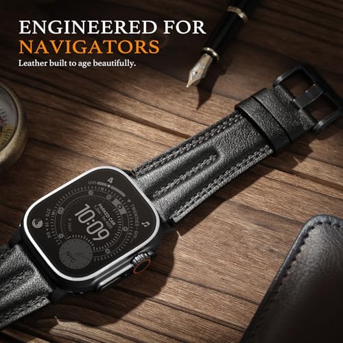 Tlselt Leather Band for Apple Watch Ultra Band 49mm/46mm/45mm/44mm/42mm-Ultra 3 2 1, Series 11 10 9 8 7 6 5 4 3, SE 3 2 1, for iWatch Handcrafted Band Men Genuine Leather Rugged Vintage Strap - Image 4