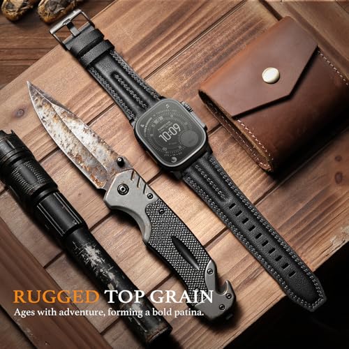 Tlselt Leather Band for Apple Watch Ultra Band 49mm/46mm/45mm/44mm/42mm-Ultra 3 2 1, Series 11 10 9 8 7 6 5 4 3, SE 3 2 1, for iWatch Handcrafted Band Men Genuine Leather Rugged Vintage Strap - Image 5