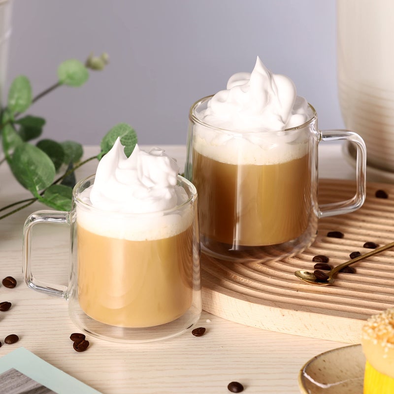 CNGLASS 12oz Glass Coffee Mugs,Double Wall Insulated Glass Cups with Handle,Clear Espresso Mugs for Latte,Cappuccino,Tea Bag,Set of 2 - Image 3