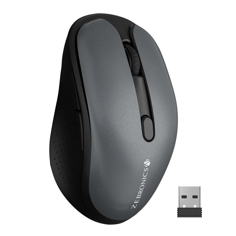 ZEBRONICS Charm Rechargeable Wireless Mouse, Dual Mode (2.4GHz + BT), Dual Bluetooth, Upto 1600 DPI, Silent Operation, 6 Buttons, Comfortable & Ergonomic, for Mac | Laptop | Computer (Metallic Grey) - Image 1