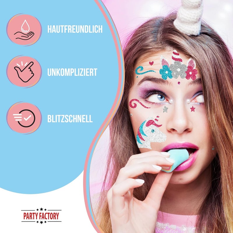 Party Factory Gulf climate upgraded quality Unicorn Face Tattoo, Temporary Glitter Face Tattoo for Theme Party, Halloween & Carnival, Children & Adults Multi-use upgraded craftsmanship - Image 4