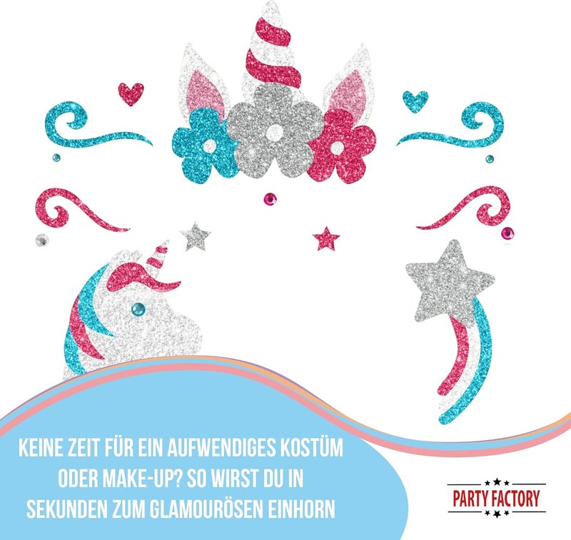 Party Factory Gulf climate upgraded quality Unicorn Face Tattoo, Temporary Glitter Face Tattoo for Theme Party, Halloween & Carnival, Children & Adults Multi-use upgraded craftsmanship - Image 3