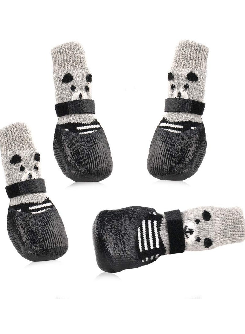 erorex Dog Shoes, 2 Pair Pet Shoes for Dogs Cats Socks, Anti-Slip Sole Adjustable Dog Cat Paw Socks Fit for Indoor Outdoor Wear (Black, Medium)  - Image 1