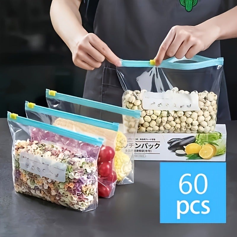 60pcs Zipper Storage Bags in 3 Sizes, Food Sorting and Storage Bags, Food Fresh-Keeping Sealed Bags, Suitable for Fruits, Grains, Vegetables, and Meat, Kitchen Storage and Organization, Kitchen Accessories - Image 2