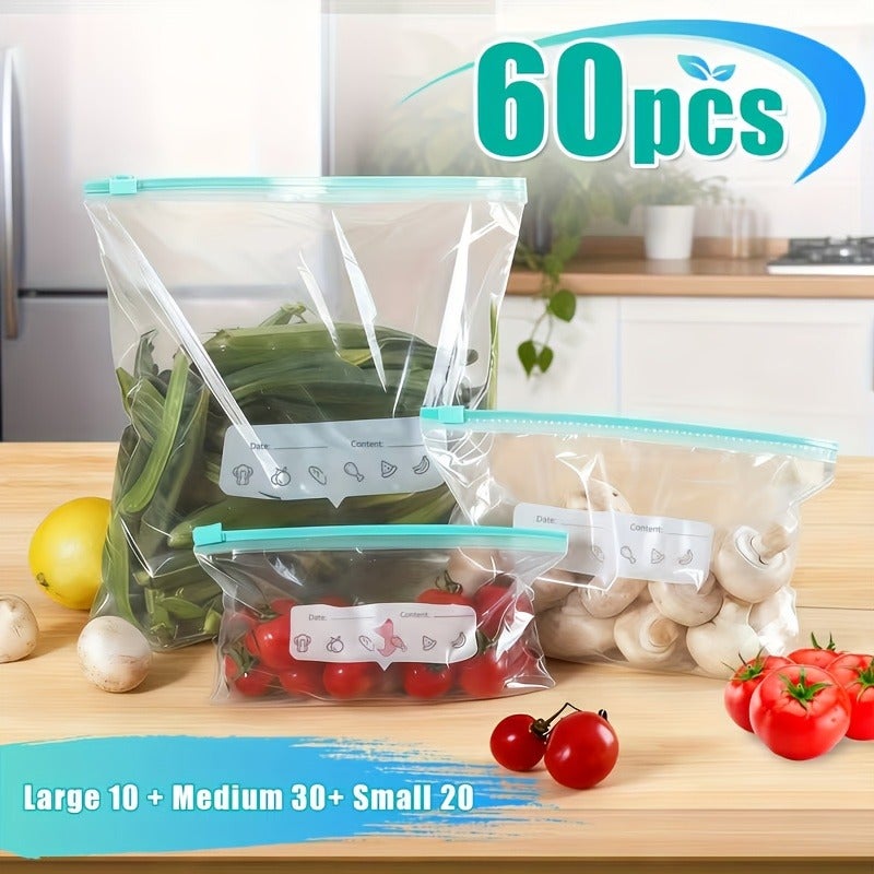 60pcs Zipper Storage Bags in 3 Sizes, Food Sorting and Storage Bags, Food Fresh-Keeping Sealed Bags, Suitable for Fruits, Grains, Vegetables, and Meat, Kitchen Storage and Organization, Kitchen Accessories - Image 3