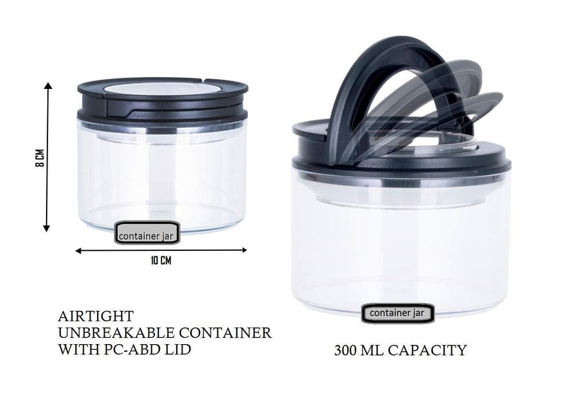 SHOPOBOX Masala Container Airtight & Unbreakable Polycarbonate Jar Set for Kitchen Storage of Pickle, and Dry Fruits with 360 Rotating Tray (4pcs 300ml Jars, Black) - Image 2