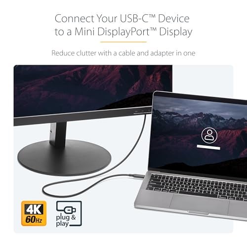 StarTech.com 1m / 3.3ft USB-C to Mini DisplayPort Cable - 4K 60Hz - Black - USB 3.1 Type C to mDP Adapter (CDP2MDPMM1MB) - Image 2