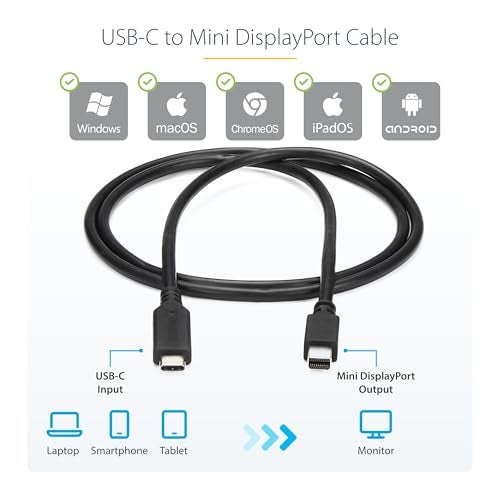 StarTech.com 1m / 3.3ft USB-C to Mini DisplayPort Cable - 4K 60Hz - Black - USB 3.1 Type C to mDP Adapter (CDP2MDPMM1MB) - Image 3
