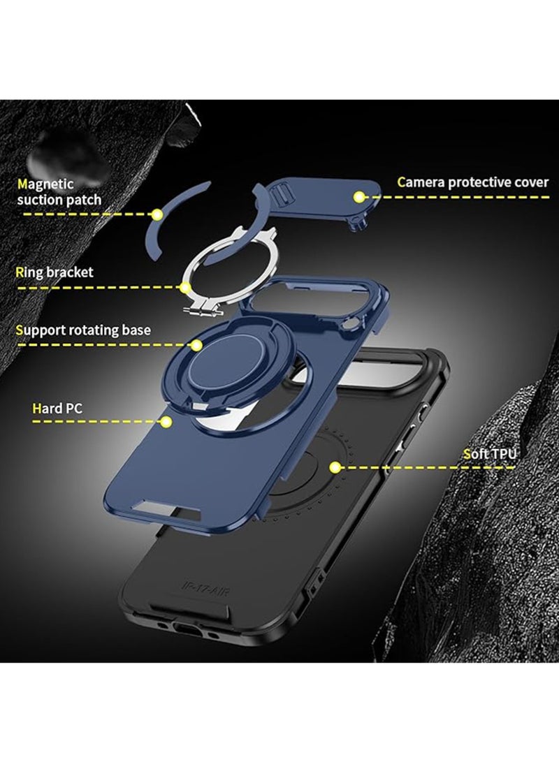 WRISTWISE Case Cover for iPhone 17 Air with Stand and 2 Screen Protectors, Heavy Duty Shockproof Phone Case for iPhone 17 Air with Camera Cover (Blue) - Image 5