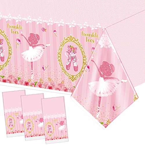 Tegeme 3 Pieces Ballerina Tablecloths Ballerina Birthday Party Supplies Plastic Pink Table Cover for Girls Ballet Birthday Wedding Baby Shower Party Favors - Image 1